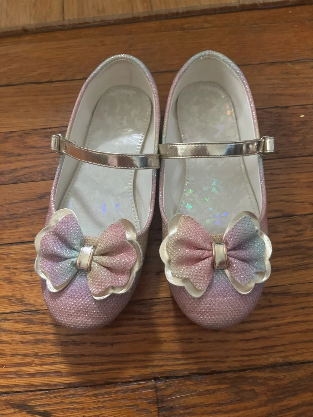 Girls Rainbow Pastel Mary Jane Flats with Metallic Strap , size 34